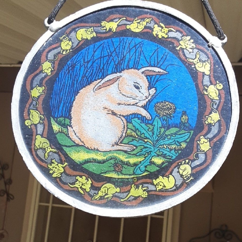 Charming Rabbit Art Glass Panel